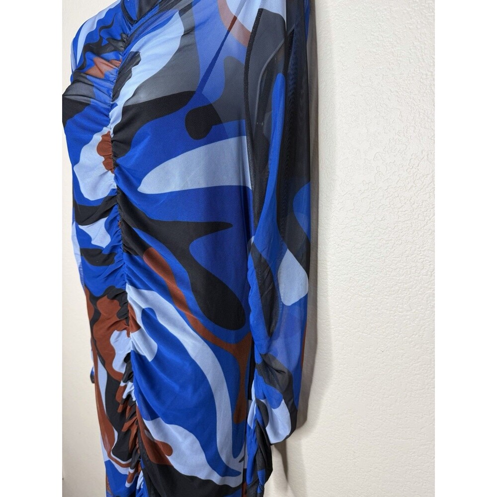 New Monica Ahanonu Long Sleeve Maxi Mesh Dress Blue Black 2pc Size XL NWT - Picture 4 of 9